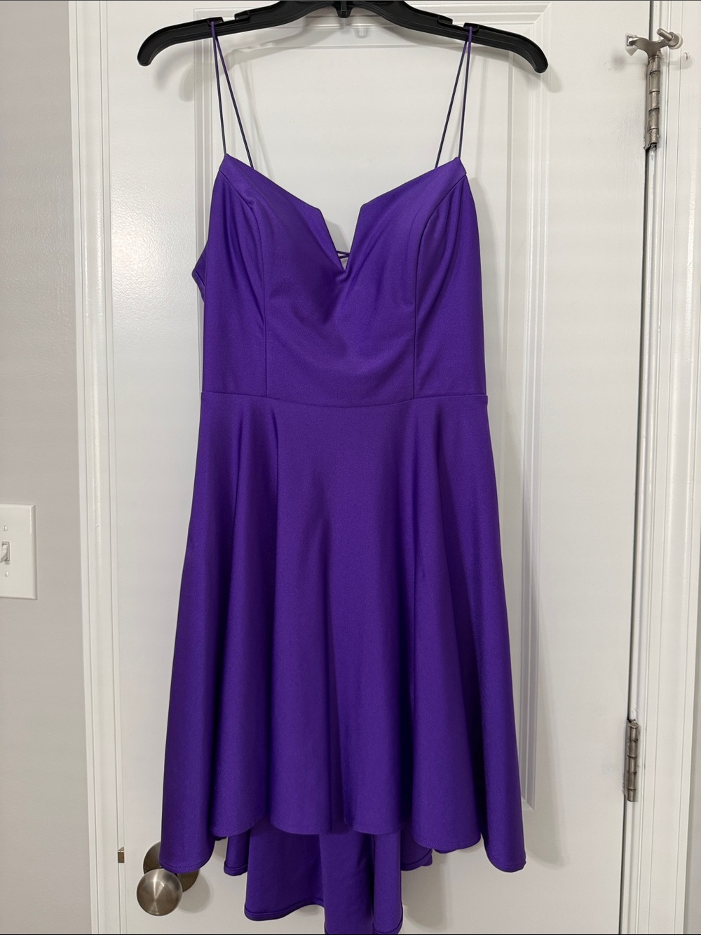 City Studio V-Neck Spaghetti-Strap High-Low Dress in Vibrant Purple - Homecoming